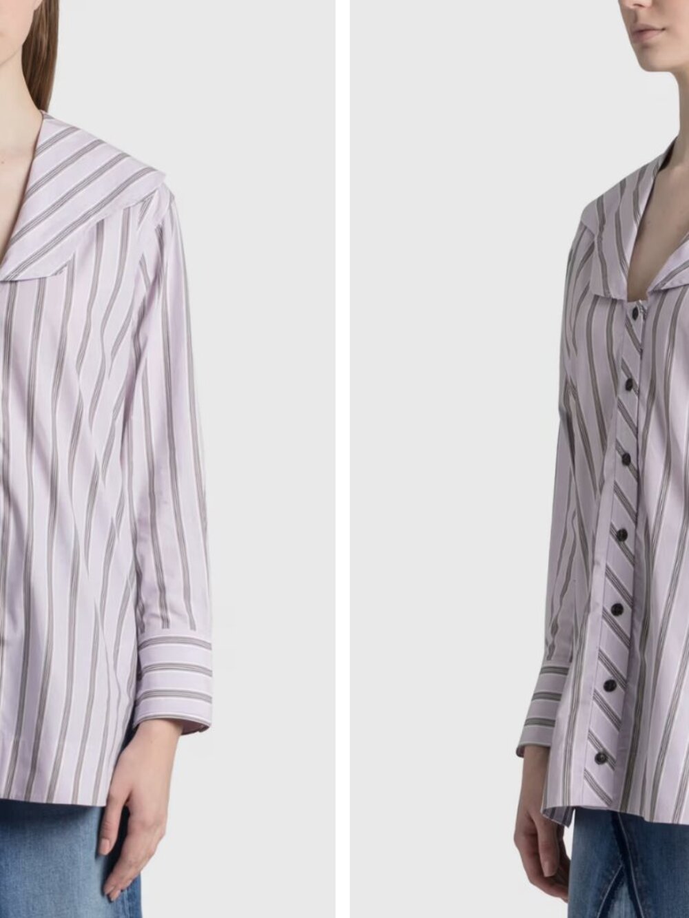 GANNI V Neck Stripe OverSized Cotton Poplin Purple Shirt - Picture 3 of 4